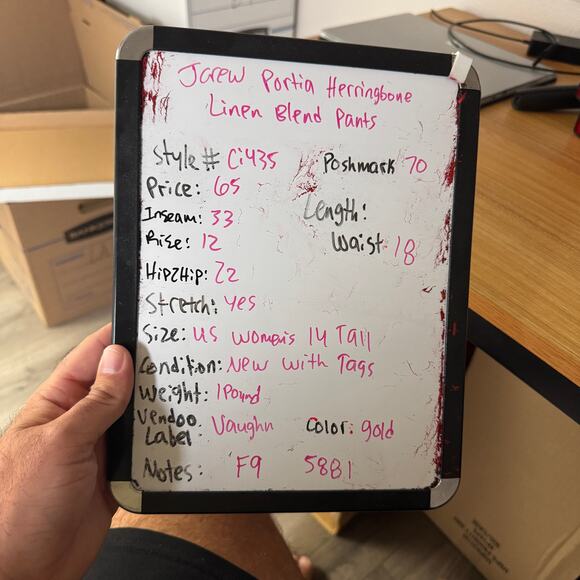 J Crew Portia Herringbone Linen Blend Pants US Women's 14 Tall New - Picture 7 of 7